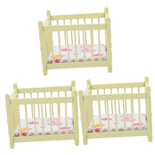 Abaodam 3st Puppenhaus Krippe Babypuppenbett Mini-hausmöbel Minibett Für Puppen Spielzeug Babybett Mini-babybett Mini-Kinderbett Puppenhauszubehör Puppenhaus Babybett Mini Hausbett Birke von Abaodam