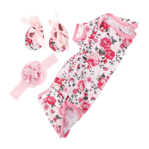 Abaodam 3st Puppenkleidung Kleidung Für Neugeborene Neugeborenen-Outfit Puppenzubehör Blumenstirnband Zubehör Für Wiedergeborene Babypuppen Strampler Für Neugeborene Babys Rosa Baumwolle von Abaodam