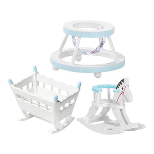 Abaodam 3st Wiege des Puppenhaus Klein Miniatur Auto Bausätze Sitz Minis Puppenwagen Wanderer Hochstuhl Babys Bausatz Puppenhausmöbel Zubehör Für Babypuppen Blue Birke von Abaodam