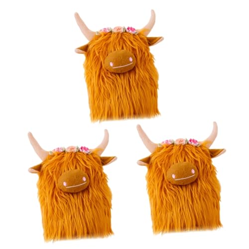 Abaodam 3st Yak-Puppe Highland-Kuh-Puppe Gefüllte Hochlandkuh Kuscheltier Kuh Bauernhoftier Gefüllt Mini-kühe Hochlandrinder Plüsch Spielzeug Für Kinder Ausgestopftes Kuhtier Yellow Stoff von Abaodam