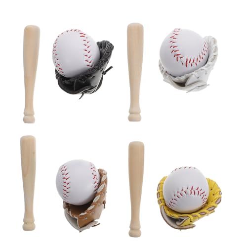 Abaodam 4 Sätze Baseball-Modell Mini-baseballanzug-Modelle Dekorativer Mini-Baseball Schlüsselanhänger Zum Aufhängen Mini-baseballschläger- DIY-versorgung Mini-handschuh Hölzern von Abaodam