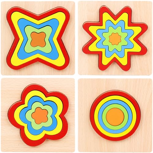 Abaodam 4 Sets Formpuzzle Kinderpuzzle Bausteine ​​Kleinkinderpuzzle Kinderpuzzle Kinderspielzeug Puzzles Für Kleinkinder Für Babys Für Kleinkinder Stapelspielzeug Holz von Abaodam