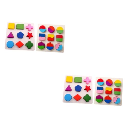 Abaodam 4 Stück Geometrie Brett Puzzle Für Kinder Kinderspielzeug Kinderspielzeug Geometrie Erkennungsspielzeug Frühlernspielzeug Bambus von Abaodam