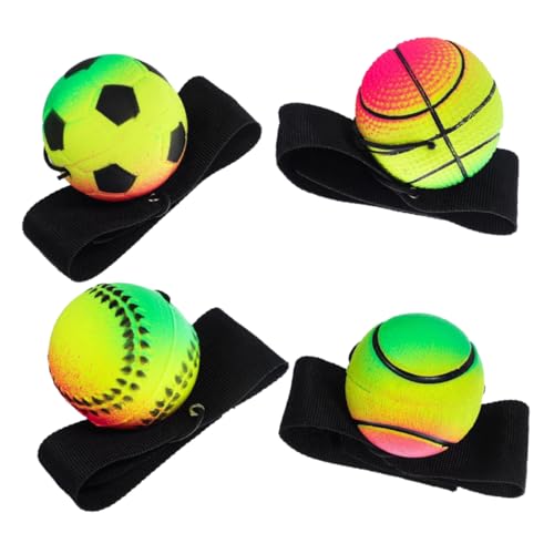 Abaodam 4 Stück Hüpfender Ball Bounce-Ball Für Das Handgelenk Zappelball Babyballspielzeug Völkerball Stielspielzeug Aufblasbare Bälle Hummelkugel Sensorisches Armbandbälle Gummi von Abaodam