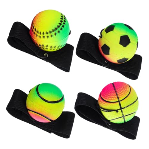 Abaodam 4 Stück Hüpfender Ball Handgelenkrücklaufballmasse Handgelenk-Return-Ball-Baseball Bälle Mit Handschlaufe Baseball Zurückgeben Fußball-Armband Handgelenk-Ball-Armband Gummi von Abaodam