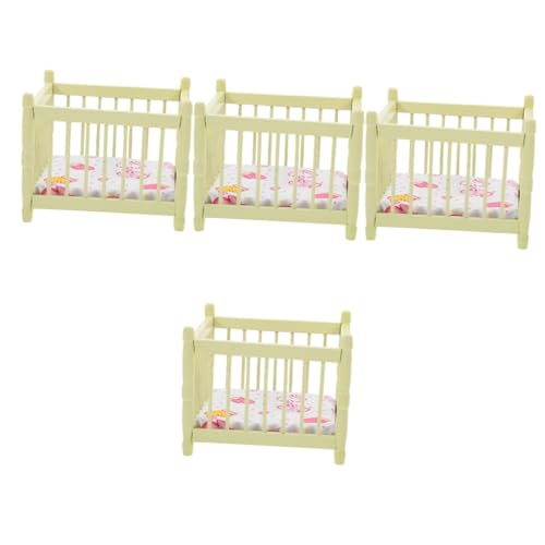 Abaodam 4 Stück Puppenhaus Krippe Babypuppenbett Mini Hausbett Dekoratives Puppenbett Mini-Kinderbett Puppenhaus Babybett Minibett Für Puppen Spielzeug Babybett Puppenhauszubehör Polyester von Abaodam