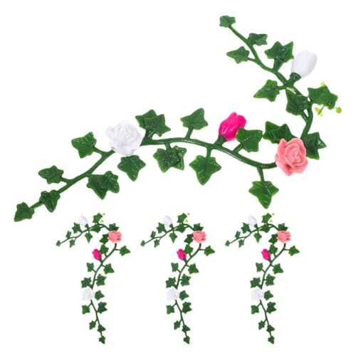 Abaodam 4 Stück Puppenhaus Ranken Künstliche Ranken Rosa Wand Rosa Dekorationen Rosa Girlande Rosa Ornamente Puppenhaus Blumen Puppenhaus Ranken Miniatur Ranken PVC von Abaodam