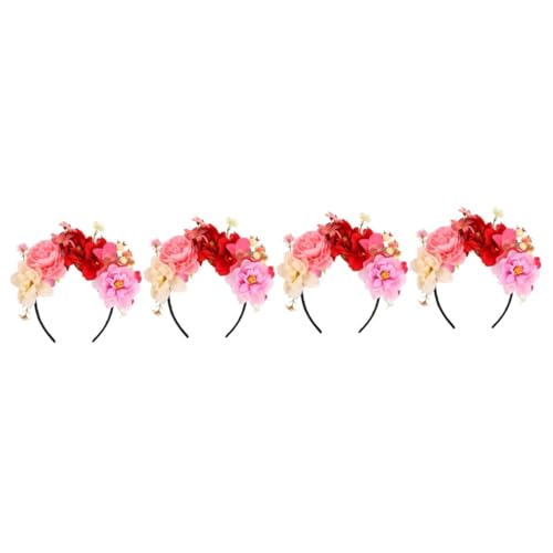 Abaodam 4 Stück Stirnband aus künstlichen Blumen Blumenhaarkranz Blumen Tiara Kostüm wedding hair accessories hochzeits haarschmuck Braut Stirnband Stirnband Stoff von Abaodam