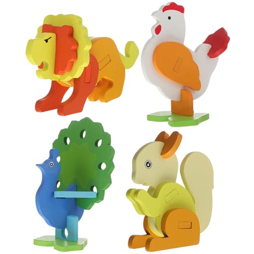 Abaodam 4 Stück Tierisches Dreidimensionales Puzzle Cartoon-Tier Lernspielzeug Stielspielzeug Pädagogisches Puzzlespielzeug Pädagogisches Schaumstoffpuzzle Baukasten Holz von Abaodam