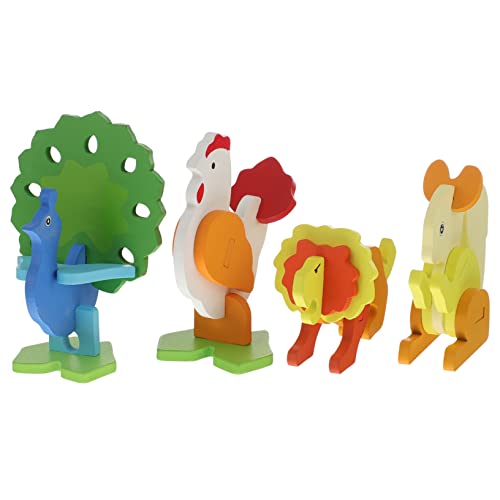 Abaodam 4 Stück Tierisches Dreidimensionales Puzzle Stielspielzeug Pädagogisches Cartoon-Tier Lernspielzeug Pädagogisches Puzzlespielzeug Schaumstoffpuzzle Baukasten Holz von Abaodam