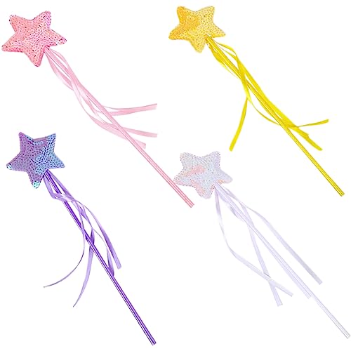 Abaodam 4 Stück Zauberstab Feenstab Fairy Wand Toys for Bühnenauftrittsstütze für Kinder Zauberstäbe für Mädchenkostüme Kinderfeenstab Sternenfee Zauberstab Stoff von Abaodam