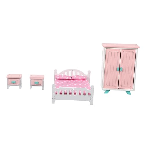 Abaodam 4 Teiliges Miniatur Schlafzimmermöbel Set Für Puppenhaus Zubehör Für Bestehend Aus Bett 2 Fensterbänken Und Kleiderschrank Ideal Für Rollenspiele von Abaodam