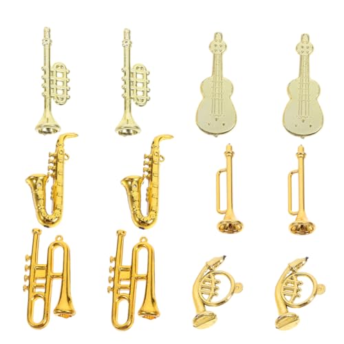 Abaodam 48 STK Mini-Ornamente Für Musikinstrumente Puppenhaus-musikinstrumente Girlande Instrumentendekor Miniatur-musikinstrumentenmodell Trompete Miniatur-waldhorn Golden Plastik von Abaodam