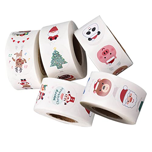 Abaodam 5 Rollen Weihnachtsaufkleber Lebkuchenhaus Aufkleber Weihnachts-Design-Aufkleber Handkontoaufkleber Verpackungsaufkleber Selbstklebende Aufkleber Papier von Abaodam