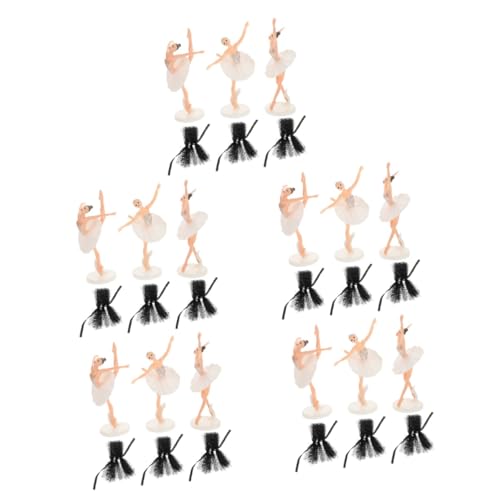 Abaodam 5 Sätze Dekorative Ballett-ornamente Mädchenfigur Cupcake-topper Babyparty-cupcake-picks Mädchen-kuchenaufsatz Geburtstag Zeichen Miniatur-landschaftsdekor Black Gittergewebe von Abaodam