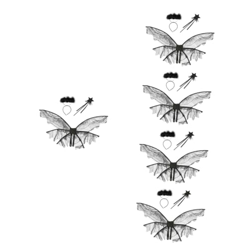 Abaodam 5 Sätze Schmetterlinge Flügelmädchen feeflügeln fasnachtskostüme Butterfly Wings Kostümflügel Kostüme für Mädchen Feenstab Feenflügel für Mädchen Zauberstäbe Gittergewebe Black von Abaodam