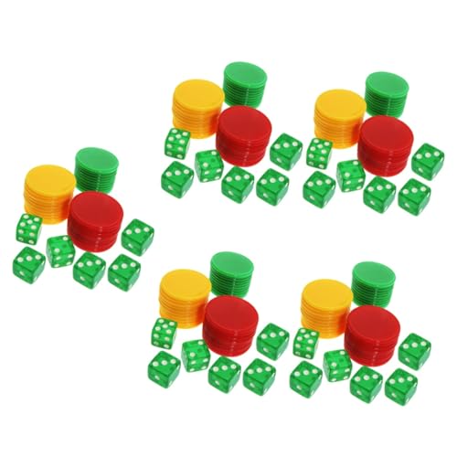 Abaodam 5 Sätze Würfel-chip-Set Tragbare Würfelspiel-Requisite Leere Chipkarte Kidcraft-spielset Lernzähler-chip 6-seitiger Spielwürfel Tragbare Pokerchips Farbzählchip Kunststoff Acryl von Abaodam