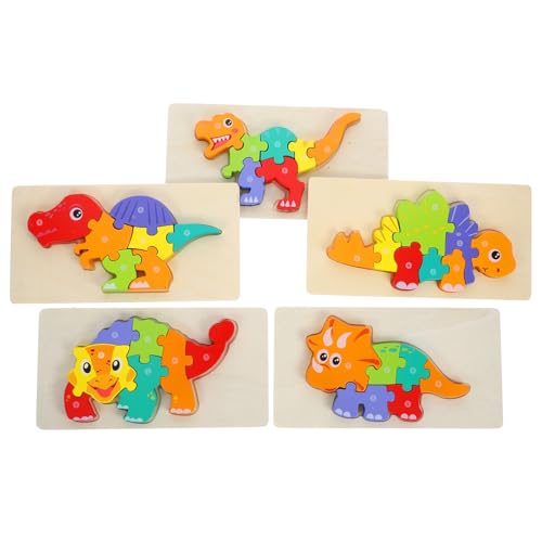 Abaodam Holzpuzzle für Kleinkinder Dinosaurier 5-teilig Montessori-lernspielzeug 3D-Puzzle und Lernspielzeug für Mädchen Buntes Holzpuzzle-Set von Abaodam