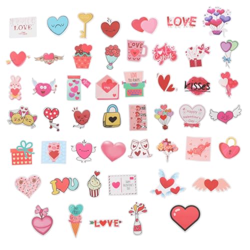 Abaodam 50 Stück dekorative Aufkleber deko Aufkleber Dekoration Valentinstag Scrapbook Aufkleber Urlaubsaufkleber für Kinder Herzaufkleber für Kinder wasserdichte PVC-Aufkleber Rosa von Abaodam