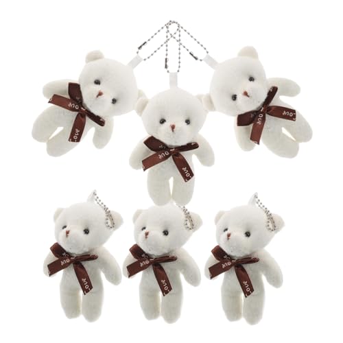 Abaodam 6 STK Teddybär-anhänger Plüsch-taschenanhänger Plüschtier Mit Bärenanhänger Mini-plüschtiere Masse Schlüsselanhänger Plüschtiere Mini-bär-schlüsselanhänger Weiß Pp Baumwolle von Abaodam