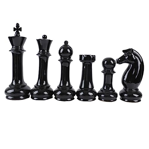 Abaodam 6st Schach Ornamente Kettendreieck-schachspiel Schach Schlacht Schachbrett Schwarze Büroeinrichtung Mahjong-Tisch Schachkönig Ritterstatue Das Bürodekor Black Keramik von Abaodam