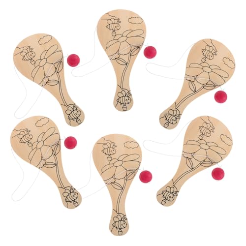 Abaodam 6st Schlägerspielzeug Zum Ausmalen Paddelball Schläger Und Ball Für Paddel Malspielzeug Paddel Mit Befestigtem Ball Retro- Ball- Und Paddelspielzeug Holz von Abaodam