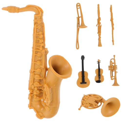 Abaodam 8st Musikinstrument-Set-Modell Desktop-Spielzeug Figuren Aus Musikinstrumenten Horn-Trompeten-Statue Miniatur-Instrument-Spielzeug Trompetenzubehör Instrumentenstatue Brown PVC von Abaodam