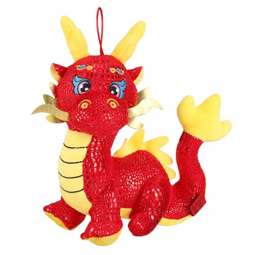 Abaodam Drachenpuppe Dekor Drachenplüsch Maskottchen Tier Tür New Year Decoration neujahrsdeko Plüschfigur Spielzeug Drache-Sternzeichen- chinesische Drachenfigur PP Baumwolle rot von Abaodam