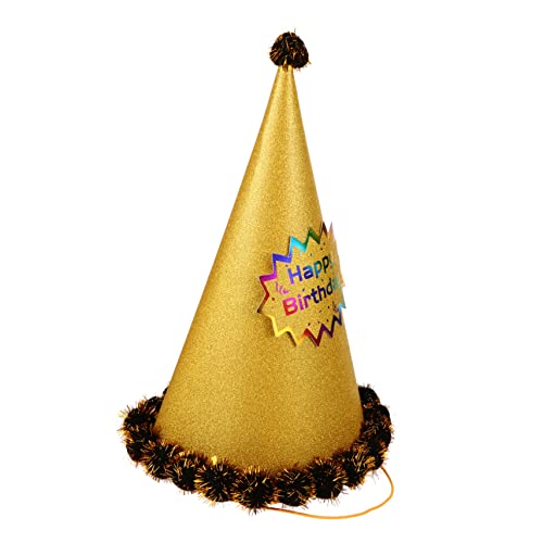 Abaodam Geburtstagsparty-Hut Geburtstagshut mit Goldprägung Hut für Bommel-Geburtstagsmütze kindermütze caps für goldene kegelförmige partyhüte Partyhüte Papier von Abaodam