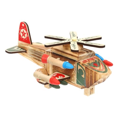 Abaodam Holz Krieger Hubschrauber Ebene Holzbearbeitung Flugzeuge Airplane Toy Retro Flugzeug Dekoration Miniaturflugzeug aus Holz Holzflugzeugverzierung Holzhandwerk von Abaodam