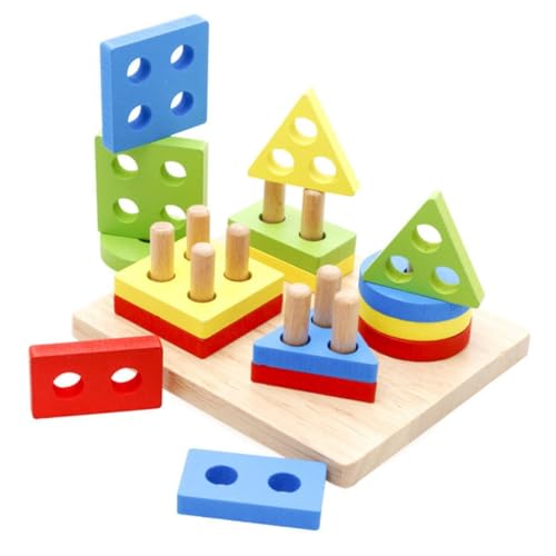 Abaodam Holzbausteine Set Pädagogisches Holzspielzeug Für Kleinkinder Strukturspiele Und Puzzle Geometrische Formen Zufällige Farben Lernspielzeug Für Ab 1 Jahr von Abaodam