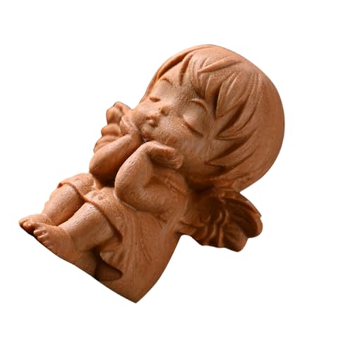 Abaodam Holzschnitzmodell Flache Rollen Umschlagaufkleber Medaillenaufkleber Mini Teelichter Holzengel Figur Holzskulptur Engel Geschnitzte Engelsfigur Engelsflügel-Statue hölzern Khaki von Abaodam