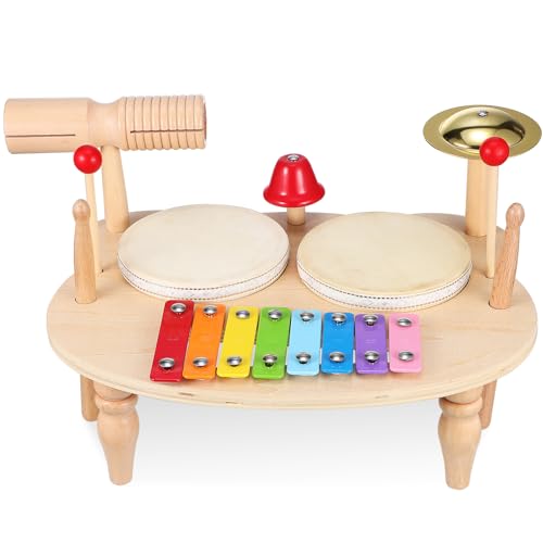 Abaodam Holzspielzeug Musikinstrument Mini Schlagzeug Xylophon und Tamburin für Pädagogisches Percussion Instrument für Kleine Musiker Abaodam Holzspielzeug Musikinstrument Mini Schlagzeug Xylophon und Tamburin für Pädagogisches Percussion Instrument für Kleine Musiker von Abaodam