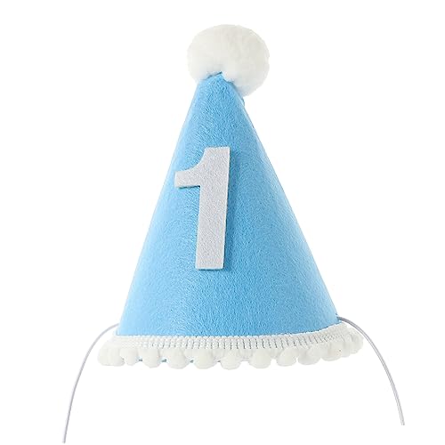 Abaodam Hut zum 1. Geburtstag Blauer Geburtstagshut Beere erster Geburtstag Säuglingsmütze Motorhaube kindermütze kappe Kindergeburtstagshut 1. Geburtstag Hut Stirnband Vlies Blue von Abaodam