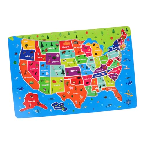 Abaodam Karten-Puzzle- Holz USA Karte Puzzle USA Staaten Puzzle USA Kartenpuzzle rätsel Karten für Flaggen der Welt Rätsel der Vereinigten Staaten Weltkarte hölzern von Abaodam