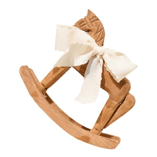 Abaodam Kiefernholz -schaukelpferd Holzornamente Schaukelpferd Figur Wooden Rocking Horse Figurine Wohnzimmerdekorationen Modern Holz Schaukelpferd Light Brown Schleife von Abaodam