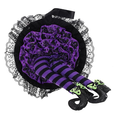 Abaodam Kreative Halloween-Dekoration Hexendekor Gothic Halloween-Kranz Outfit Halloween-wohndekoration Skelett Hexenkostüme Für Mädchen Halloween-türkranz Hängende Hexenhüte Violett Stoff von Abaodam