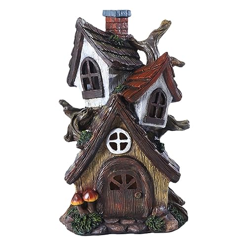 Abaodam Märchenhaus Ornament Mini-Hausverzierung Außendekoration Gartenverzierung Solar- Hauszubehör Cute Decor Living Room Decoration Hausmodell-Verzierungen Mikrolandschaftsdekor Harz von Abaodam