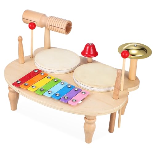 Abaodam Mini-Schlagzeug aus Holz, Schlaginstrument mit Xylophon Tamburin für musikalische Unterhaltung für alle Altersgruppen, vielseitiges sicheres Design Abaodam Mini-Schlagzeug aus Holz, Schlaginstrument mit Xylophon Tamburin für musikalische Unterhaltung für alle Altersgruppen, vielseitiges sicheres Design von Abaodam