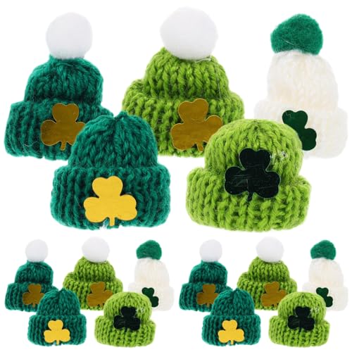 Abaodam Mini-Strickmützen 25 Stück Mini-Hüte Zum St. Patrick's Day Miniatur-Kleeblatt-Hüte Glücksklee-Mütze Puppenmützen Kleine Haustiermütze Weinflaschenaufsatz Mini-Wollmütze Zum von Abaodam