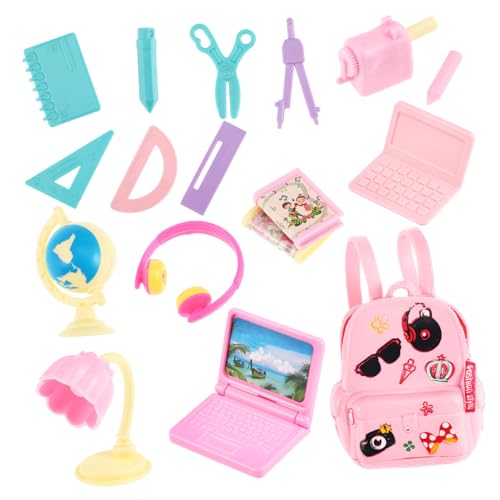 Abaodam Miniatur Puppenhaus Zubehör Set 18 Teiliges BJD Mini Plastik Schreibwaren Set Mit Mini Computer Mini Lineal Und Mehr Perfekt Für Puppenhaus Dekoration Und Rollenspiele von Abaodam