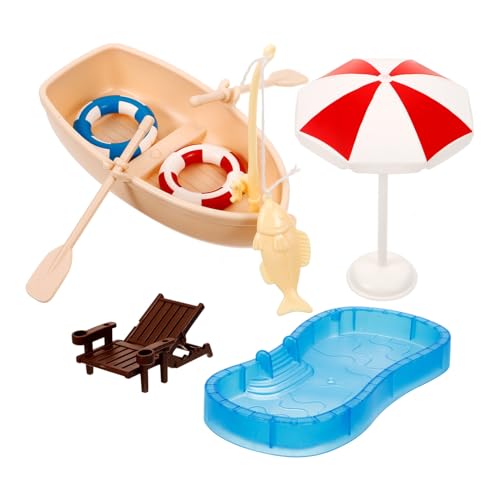 Abaodam 1 Set Puppenhaus-Schwimmbad Mini-Sommerszene Requisite Miniatur-Strandstuhl Modell Fariy-Gartenfiguren Puppen-Pool-Zubehör Mini- -Ornament Mikro-Szene-Ornamente von Abaodam