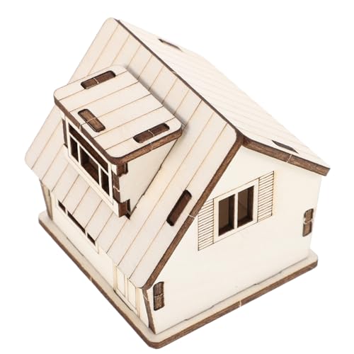 Abaodam Miniaturholzhausmodell puppenhaus zubehör deko holzhaus kreatives Holzhaus Dekoration Miniatur-Simulation Handwerkerhaus aus Holz Miniaturhaus aus Holz hölzern Beige von Abaodam