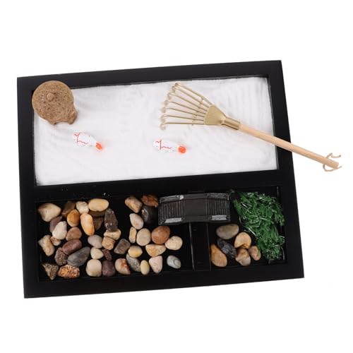 Abaodam Miniaturlandschaft des Meditationsgartens Tischdekoration Aus Sand Tischmeditations-zengarten Japanisches Zen-Garten-kit Sandgarten Für Den Schreibtisch Mini-zengarten Black von Abaodam