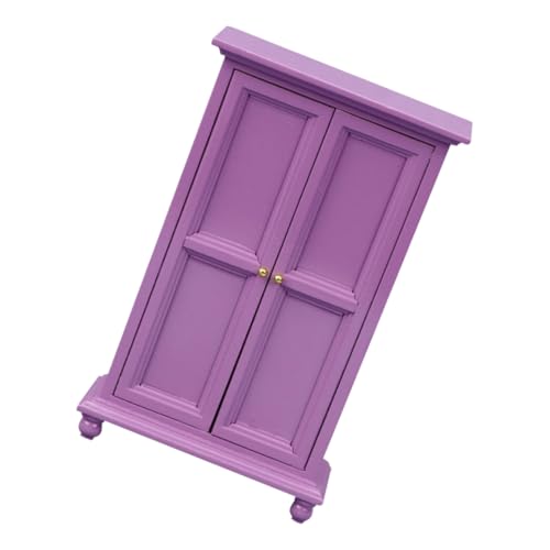 Abaodam Puppenhausdekoration Puppenhausmöbel winzige Möbel Puppenhaus-Bausatz Schrankmodell standgarderobe Miniaturmöbel Puppengarderobe Kleiderschrank Modelle Holz Violett von Abaodam