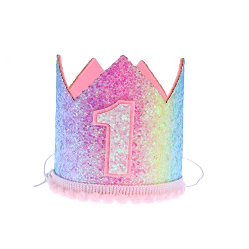 Abaodam 1pc Regenbogen Gradient Glitter Krone Hut Baby Ersten Geburtstag Dekoration Party Zubehör von Abaodam