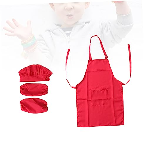 Abaodam Satz Kinderschürze kinderkochmütze kochmützen für Kinder kinderküchen zubehör Kinder kochset zubehör für kinderküche Kinderkoch-Spielset Handschelle zum Kochen für Kinder rot von Abaodam