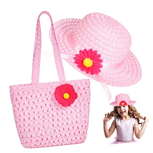 Abaodam Stroh Sonnenhut Für Kinder Stroh Einkaufstasche Sonnenhut Mit Tasche Strandhut Und Tasche Teeparty Hüte Für Kleine Mädchen Sommerhüte Für Mädchen Kind Mädchen von Abaodam