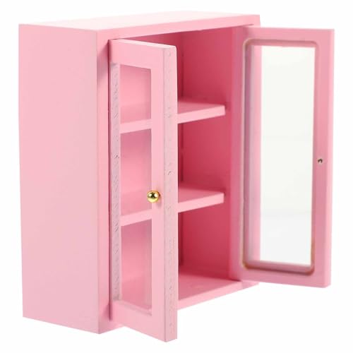 Abaodam Wandschrank Mini-Verkaufsautomat kleines Heimset Puppenhaus für Kleinkinder Puppenhausmöbel vorratsschrank schließblech dollhaus Miniatur-Schrankmöbel Mini-Hausverzierung Holz Rosa von Abaodam