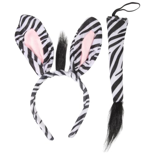 Abaodam Zebra Kostümzubehör Set - Zoo -Tiere Stirnband Ohren & Schwanzkostüm Set Animal Cosplay Kostüm Stirnbänder Für Carnival Cosplay von Abaodam